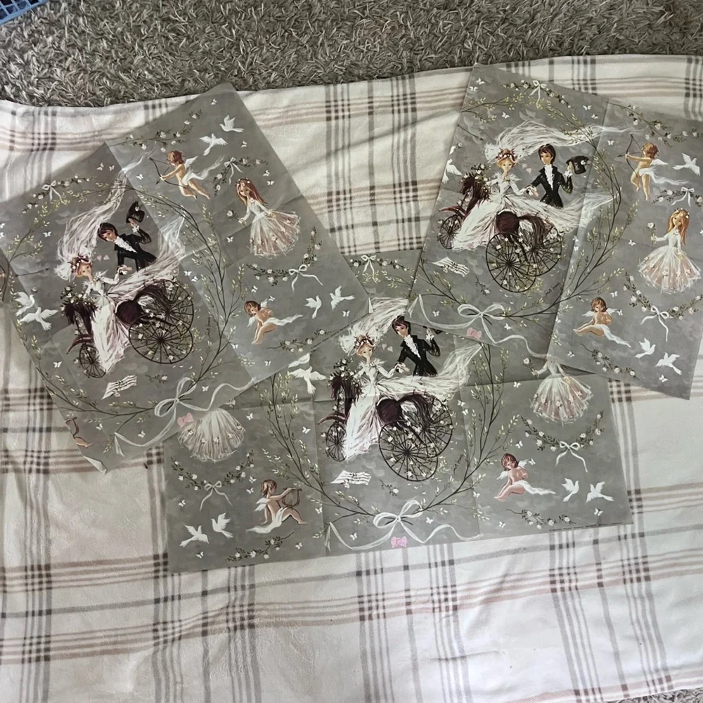 Vintage Gordon Fraser wedding wrapping paper 3 large sheets Bride Groom